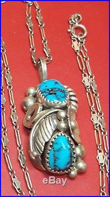 Vintage Sterling Silver Morenci Turquoise Pendant Necklace Gemstone Navajo 18