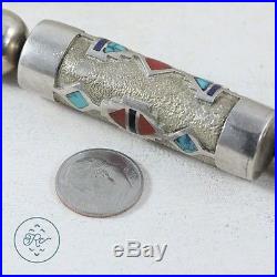 Vintage Sterling Silver NAVAJO Turquoise Coral Bench Bead 198g Necklace 27