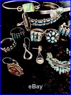 Vintage Sterling Silver Native American Turquoise Gemstones Scrap Repair Lot