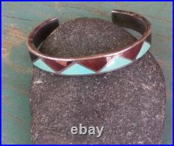Vintage Sterling Silver Navajo Turquoise Etc. Inlay Cuff Bracelet