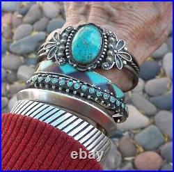 Vintage Sterling Silver Navajo Turquoise Etc. Inlay Cuff Bracelet