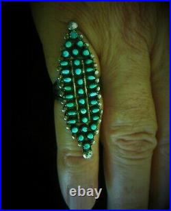Vintage Sterling Silver Old Pawn Zuni Petit Point Snake Eye Turquoise Ring 7.5
