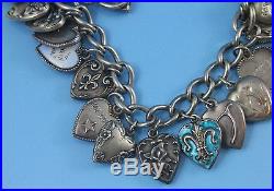 Vintage Sterling Silver PUFFY HEART Charm Bracelet 21 Hearts 3 Enameled 7