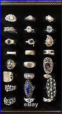 Vintage Sterling Silver Ring Lot Turquoise Diamond Ruby Amber & More 409.17 Gram
