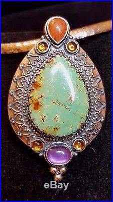 Vintage Sterling Silver Signed Carolyn Pollack Pendant Necklace Turquoise