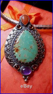 Vintage Sterling Silver Signed Carolyn Pollack Pendant Necklace Turquoise