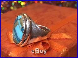 Vintage Sterling Silver Signed Carolyn Pollack Ring Inlaid Mosaic Turquoise