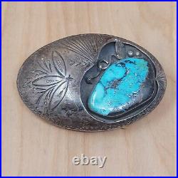 Vintage Sterling Silver Turquoise Belt Buckle