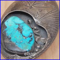 Vintage Sterling Silver Turquoise Belt Buckle