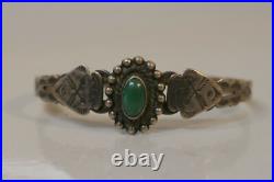 Vintage Sterling Silver & Turquoise Bracelet With Stamp Work 5.5 / 9.6 Gm