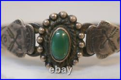 Vintage Sterling Silver & Turquoise Bracelet With Stamp Work 5.5 / 9.6 Gm
