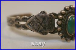 Vintage Sterling Silver & Turquoise Bracelet With Stamp Work 5.5 / 9.6 Gm
