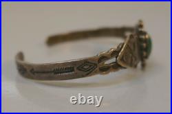 Vintage Sterling Silver & Turquoise Bracelet With Stamp Work 5.5 / 9.6 Gm
