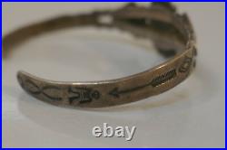 Vintage Sterling Silver & Turquoise Bracelet With Stamp Work 5.5 / 9.6 Gm