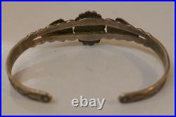 Vintage Sterling Silver & Turquoise Bracelet With Stamp Work 5.5 / 9.6 Gm