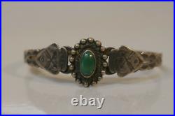Vintage Sterling Silver & Turquoise Bracelet With Stamp Work 5.5 / 9.6 Gm