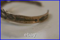 Vintage Sterling Silver & Turquoise Bracelet With Stamp Work 5.5 / 9.6 Gm