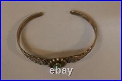 Vintage Sterling Silver & Turquoise Bracelet With Stamp Work 5.5 / 9.6 Gm