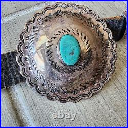 Vintage Sterling Silver Turquoise Concho Horse Tack with Bit Leather Headstall