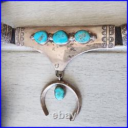 Vintage Sterling Silver Turquoise Concho Horse Tack with Bit Leather Headstall