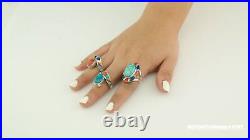 Vintage Sterling Silver Turquoise Coral Cobblestone Inlay Ring
