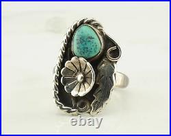 Vintage Sterling Silver Turquoise Flower Ring Size 8 1/2