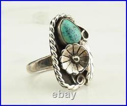 Vintage Sterling Silver Turquoise Flower Ring Size 8 1/2