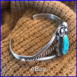 Vintage Sterling Silver & Turquoise Hand-stamped Navajo Cuff Bracelet
