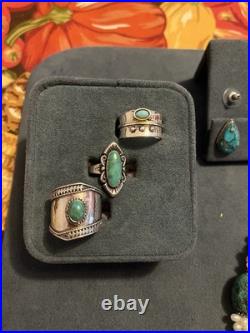 Vintage Sterling Silver Turquoise Jewelry Lot, Necklace, Rings, Earrings 925 Vintage Sterling Silver Turquoise Jewelry Lot, Necklace, Rings, Earrings 925