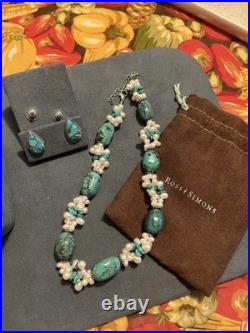 Vintage Sterling Silver Turquoise Jewelry Lot, Necklace, Rings, Earrings 925 Vintage Sterling Silver Turquoise Jewelry Lot, Necklace, Rings, Earrings 925
