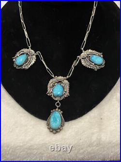 Vintage Sterling Silver Turquoise Native Navajo Sleeping Beauty Necklace