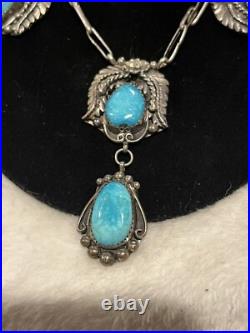 Vintage Sterling Silver Turquoise Native Navajo Sleeping Beauty Necklace