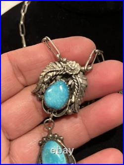 Vintage Sterling Silver Turquoise Native Navajo Sleeping Beauty Necklace