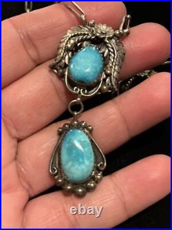 Vintage Sterling Silver Turquoise Native Navajo Sleeping Beauty Necklace