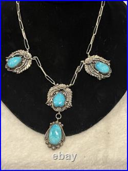 Vintage Sterling Silver Turquoise Native Navajo Sleeping Beauty Necklace