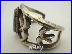 Vintage Sterling Silver Turquoise Sand Cast Pawn Jewelry Navajo Cuff Bracelet