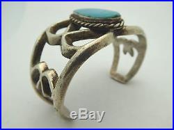 Vintage Sterling Silver Turquoise Sand Cast Pawn Jewelry Navajo Cuff Bracelet