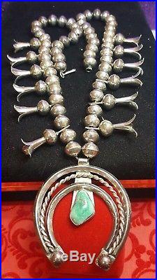 Vintage Sterling Silver Turquoise Squash Blossom Naja Necklace Native American