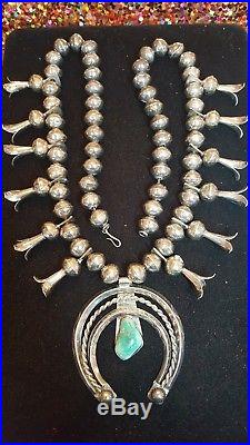 Vintage Sterling Silver Turquoise Squash Blossom Naja Necklace Native American