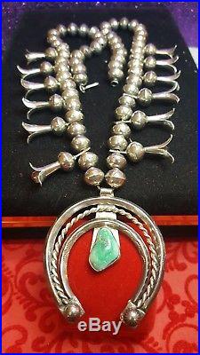 Vintage Sterling Silver Turquoise Squash Blossom Naja Necklace Native American