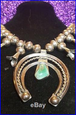 Vintage Sterling Silver Turquoise Squash Blossom Naja Necklace Native American