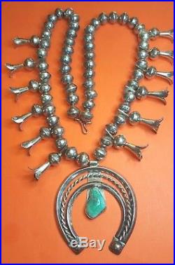 Vintage Sterling Silver Turquoise Squash Blossom Naja Necklace Native American