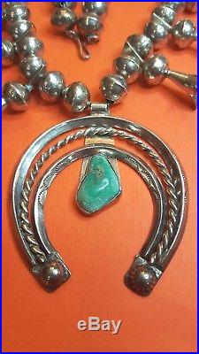 Vintage Sterling Silver Turquoise Squash Blossom Naja Necklace Native American