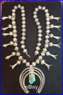 Vintage Sterling Silver Turquoise Squash Blossom Naja Necklace Native American