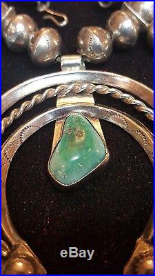 Vintage Sterling Silver Turquoise Squash Blossom Naja Necklace Native American