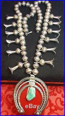 Vintage Sterling Silver Turquoise Squash Blossom Naja Necklace Native American