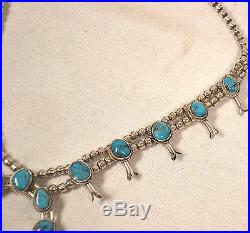 Vintage Sterling Silver Turquoise Squash Blossom Necklace 91.0g