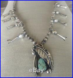 Vintage Sterling Silver+Turquoise Squash Blossom Necklace Signed Michael Horse