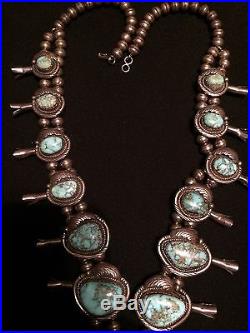 Vintage Sterling Silver Valley Blue Stones Turquoise Squash Blossom Necklace