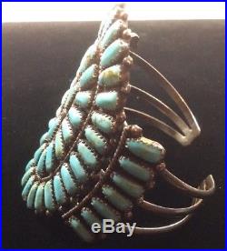 Vintage Sterling Silver Zuni Cluster Turquoise Cuff Bracelet Signed S